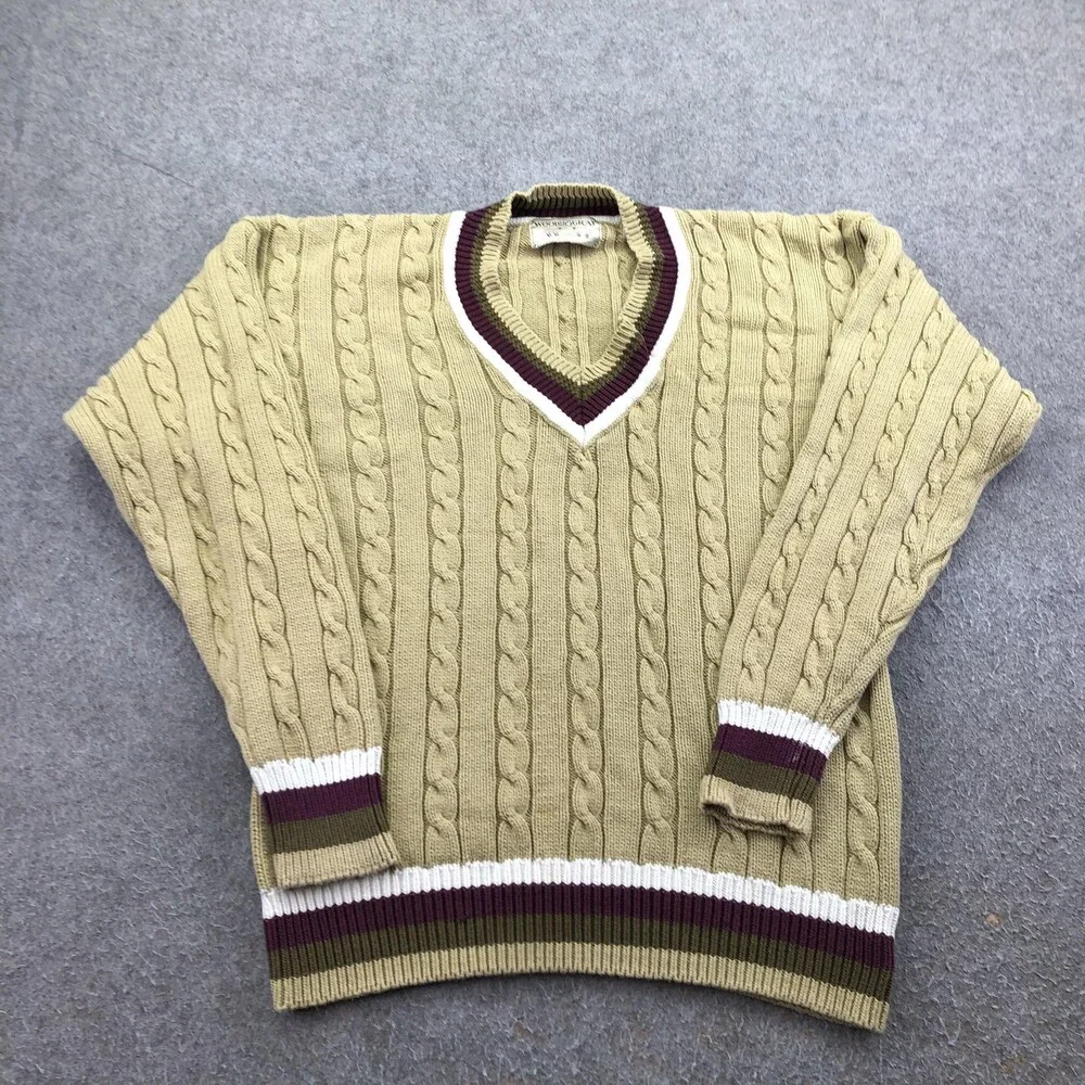 Vintage Woods & Gray Sweater Mens Medium Beige Cable Knit V Neck Hong Kong